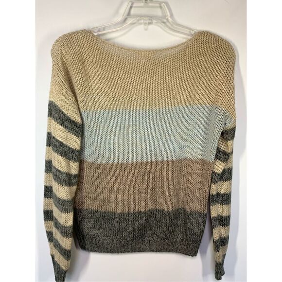 -3. Maurices Women's Acrylic Striped Long Sleeve Sweater Gold Gray Black Small N - Picture 6 of 8